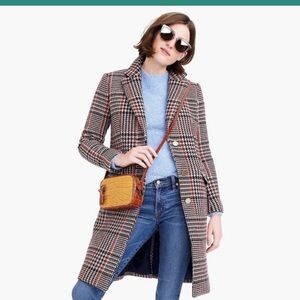 J. Crew NWT Plaid Wool Trench Single-Breasted Topcoat - Size 00